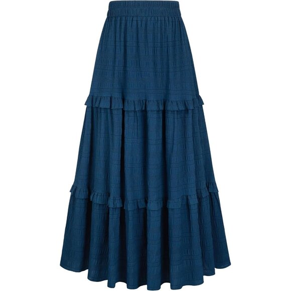 Dresses & Skirts - Women Sapphire Casual Elegant A Line Flowy Ruffle Tiered Long Pockets Maxi Skirt